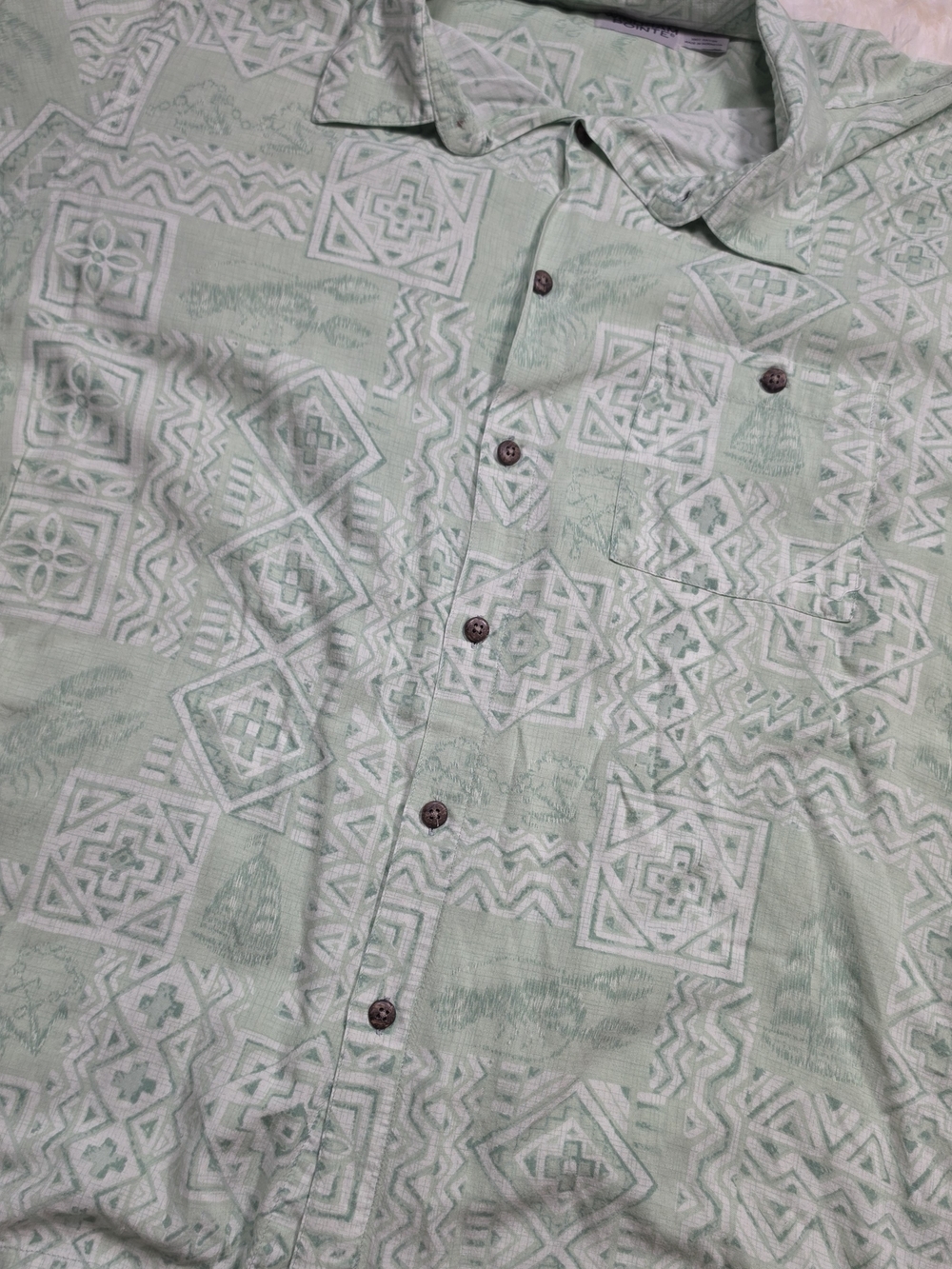 Windham Pointe Mint Green Tropical Print Hawaiian Summer Shirt Mens Large